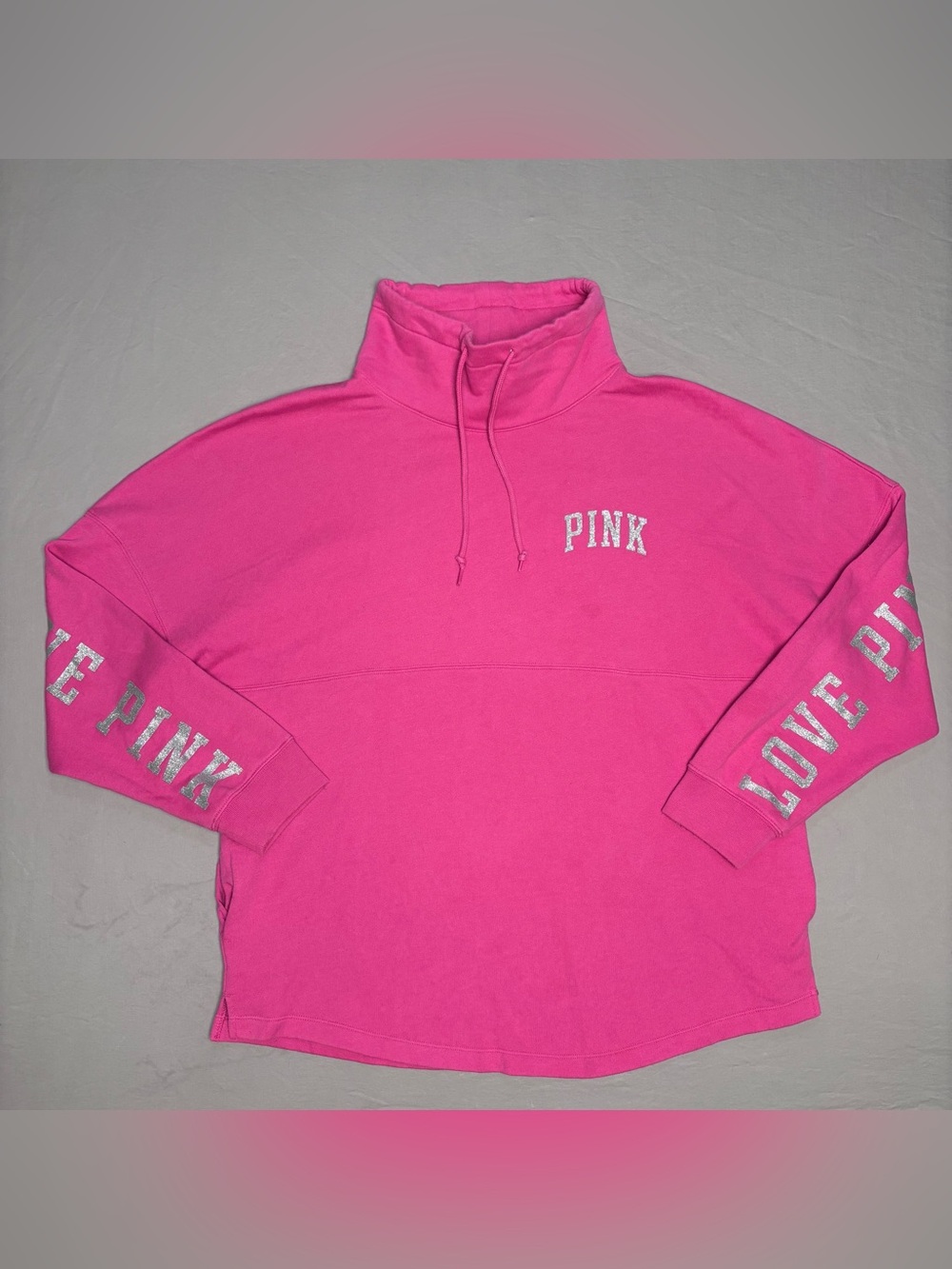PINK Victoria's Secret Hot Pink Quarter-Zip Mock Neck Pullover